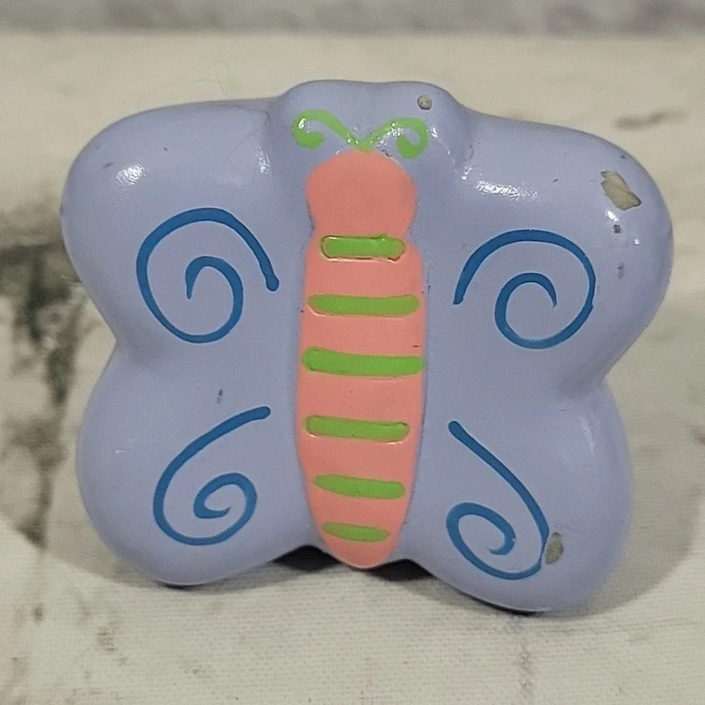 Handpainted Butterfly Drawer Pulls Knob Handles‎ Purple Resin Lot Of 3